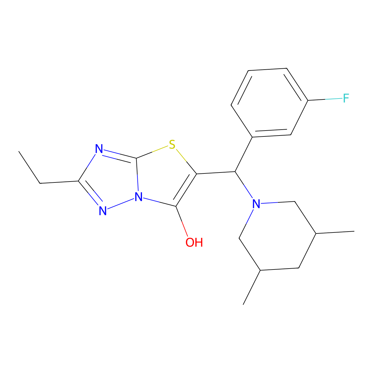 5-((3,5-Dimethylpiperidin-1-yl)(3-fluorophenyl)methyl)-2-ethylthiazolo[3,2-b][1,2,4]triazol-6-ol molecular structure, CAS 1008980-33-3