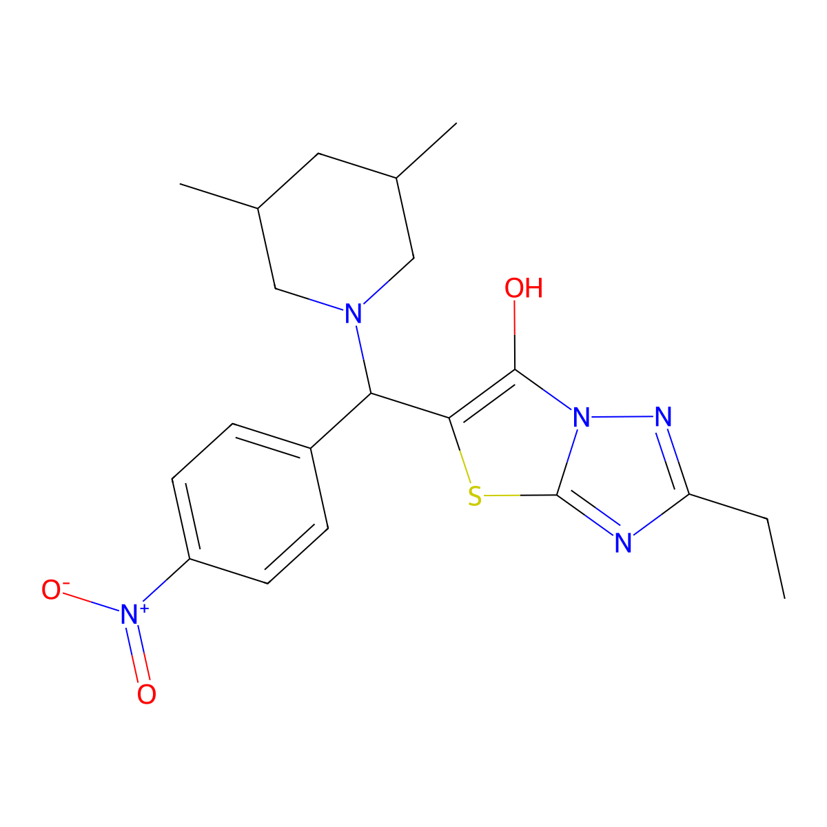 5-((3,5-Dimethylpiperidin-1-yl)(4-nitrophenyl)methyl)-2-ethylthiazolo[3,2-b][1,2,4]triazol-6-ol molecular structure, CAS 1008980-34-4