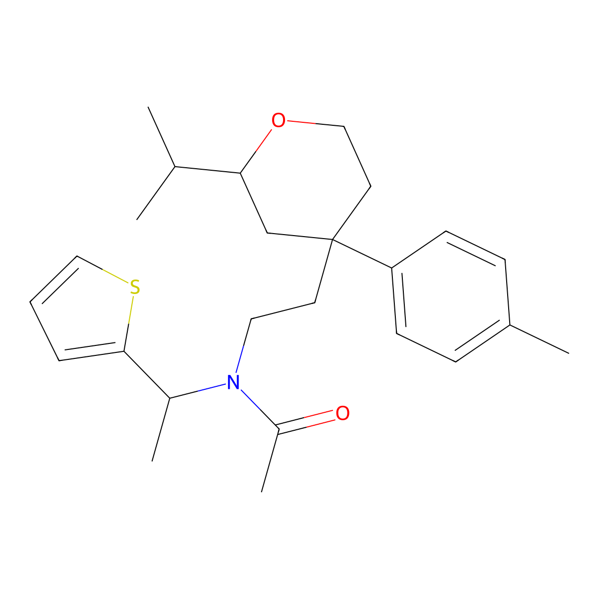 N-[2-[4-(4-methylphenyl)-2-propan-2-yloxan-4-yl]ethyl]-N-(1-thiophen-2-ylethyl)acetamide molecular structure, CAS 1008981-36-9