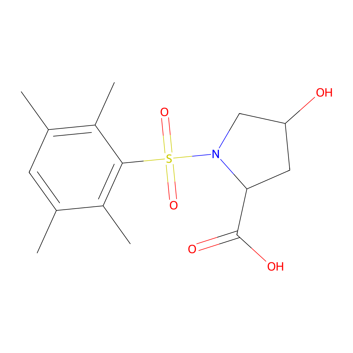 4-Hydroxy-1-(2,3,5,6-tetramethylbenzenesulfonyl)pyrrolidine-2-carboxylic acid molecular structure, CAS 1008981-54-1