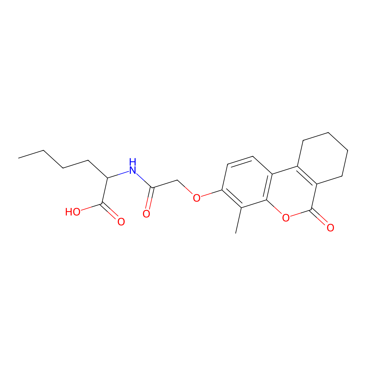 N-{[(4-methyl-6-oxo-7,8,9,10-tetrahydro-6H-benzo[c]chromen-3-yl)oxy]acetyl}norleucine molecular structure, CAS 1008984-42-6