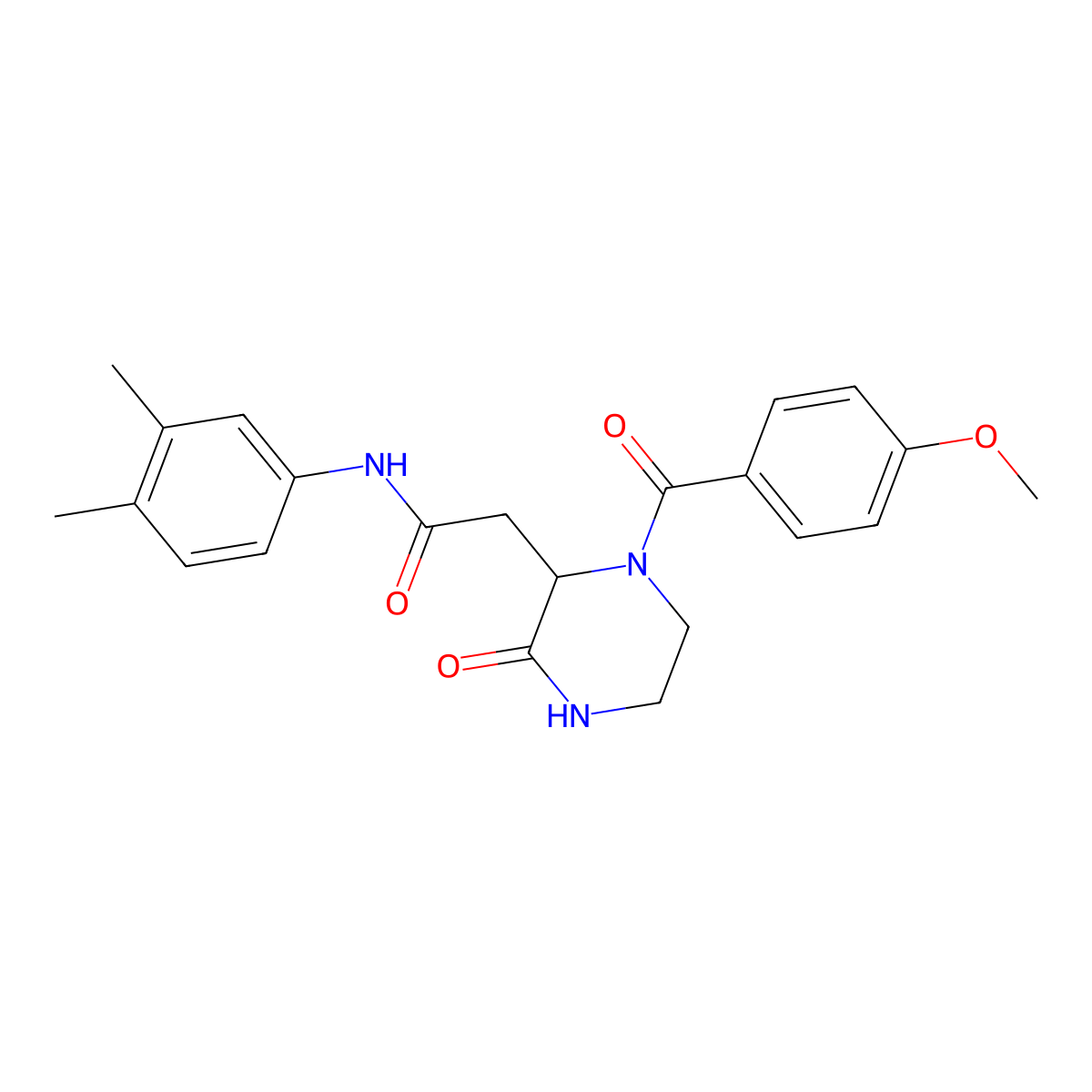 N-(3,4-dimethylphenyl)-2-[1-(4-methoxybenzoyl)-3-oxopiperazin-2-yl]acetamide molecular structure, CAS 1008984-54-0