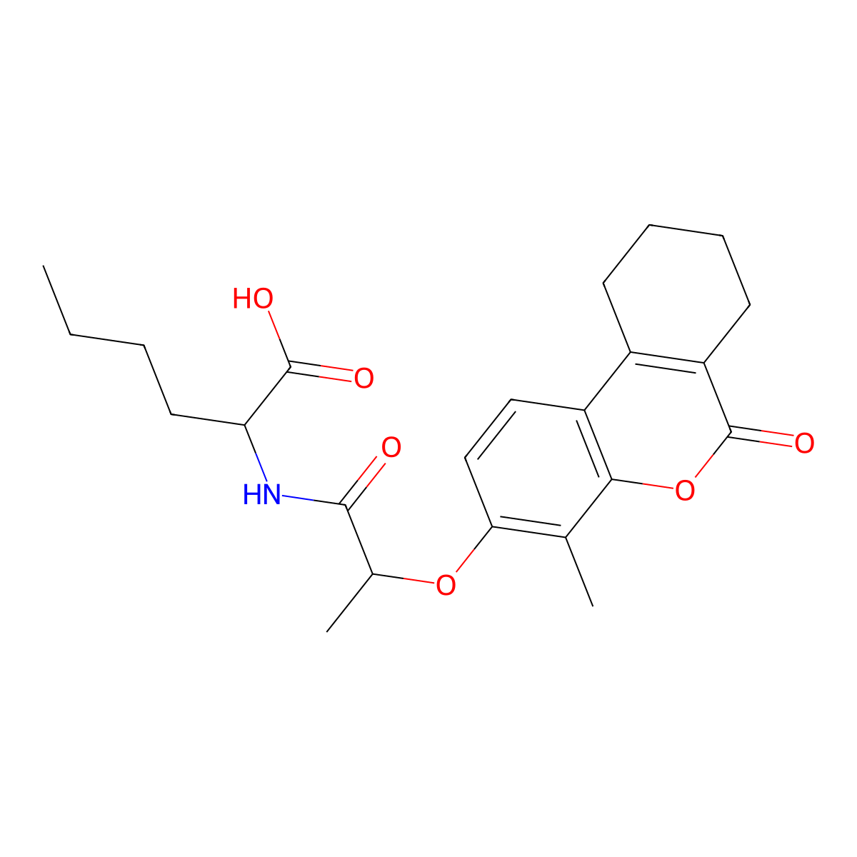 2-({2-[(4-methyl-6-oxo-7,8,9,10-tetrahydro-6H-benzo[c]chromen-3-yl)oxy]propanoyl}amino)hexanoic acid molecular structure, CAS 1008984-66-4