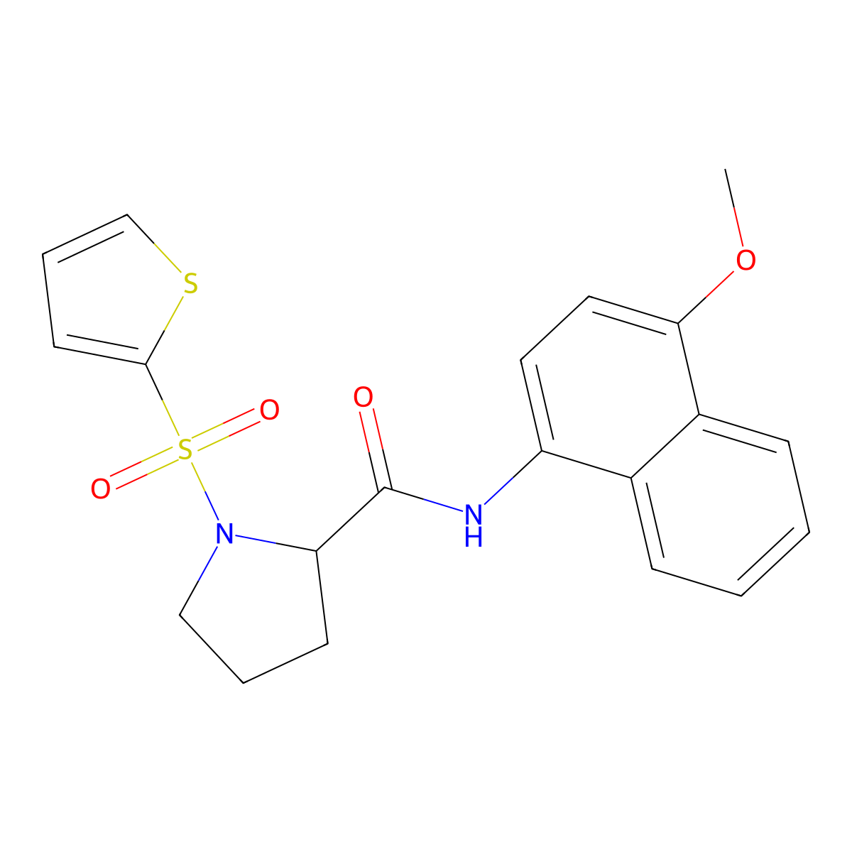 N-(4-methoxynaphthalen-1-yl)-1-(thiophen-2-ylsulfonyl)pyrrolidine-2-carboxamide molecular structure, CAS 1008988-13-3