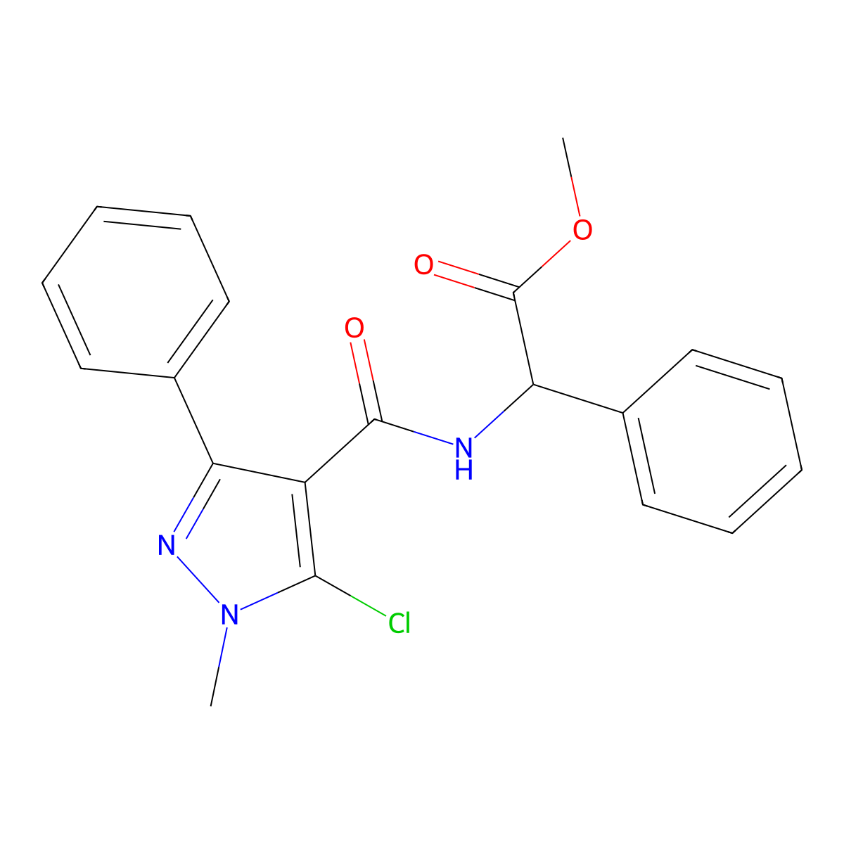 methyl 2-{[(5-chloro-1-methyl-3-phenyl-1H-pyrazol-4-yl)carbonyl]amino}-2-phenylacetate molecular structure, CAS 1008999-57-2