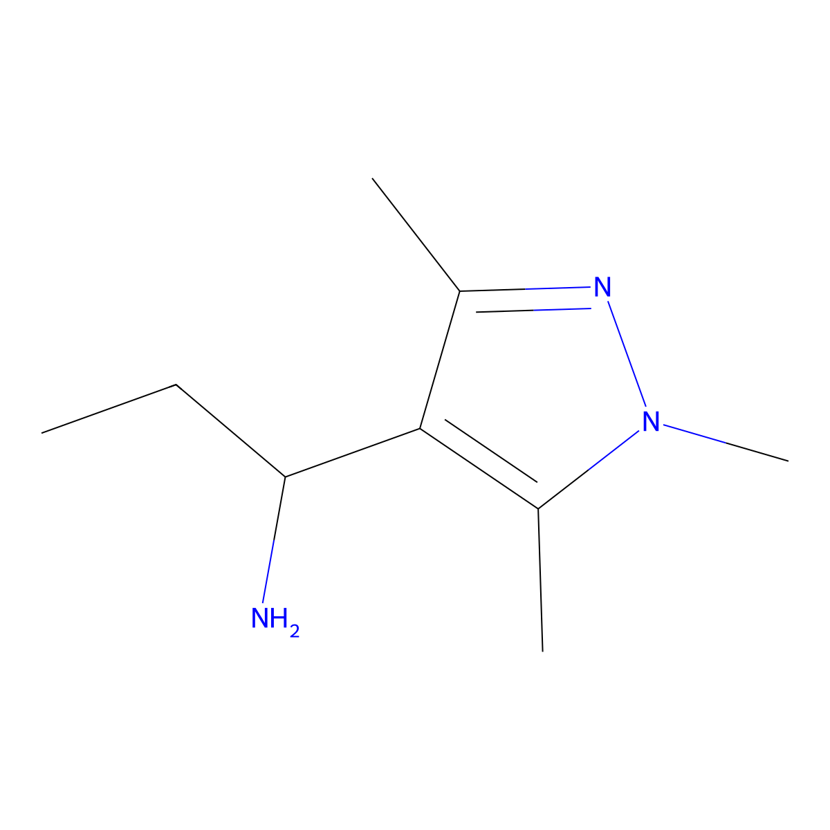 1-(trimethyl-1H-pyrazol-4-yl)propan-1-amine molecular structure, CAS 1009000-54-7