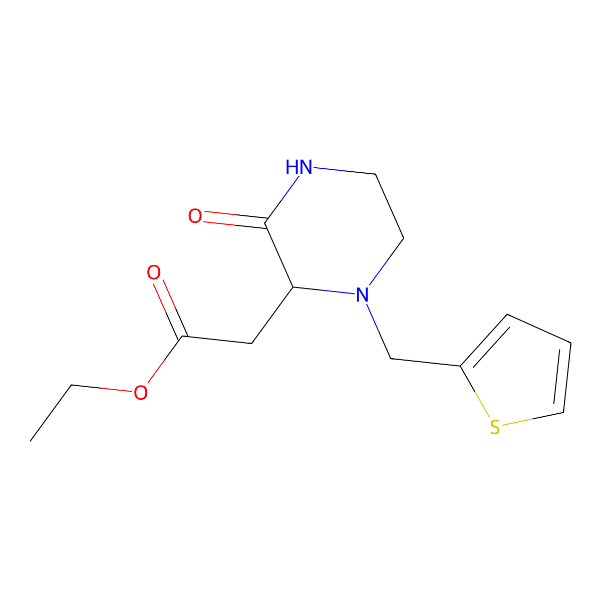 Ethyl [3-oxo-1-(2-thienylmethyl)-2-piperazinyl]acetate molecular structure, CAS 1009005-01-9