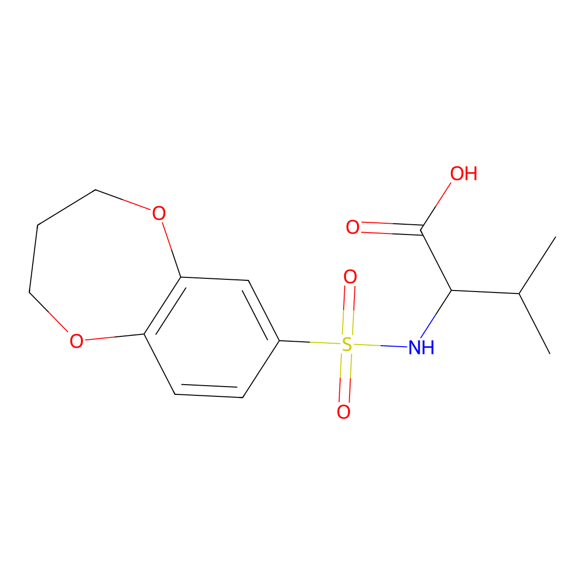 2-(3,4-dihydro-2H-1,5-benzodioxepine-7-sulfonamido)-3-methylbutanoic acid molecular structure, CAS 1009005-33-7