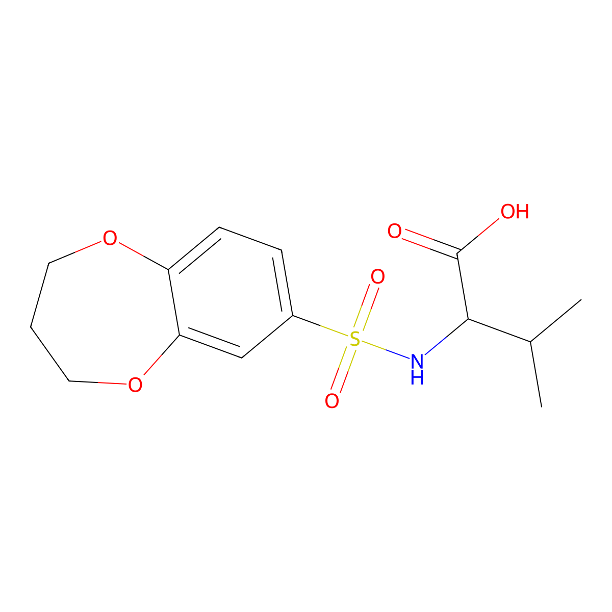 2-(3,4-dihydro-2H-1,5-benzodioxepine-7-sulfonamido)-3-methylbutanoic acid molecular structure, CAS 1009005-33-7