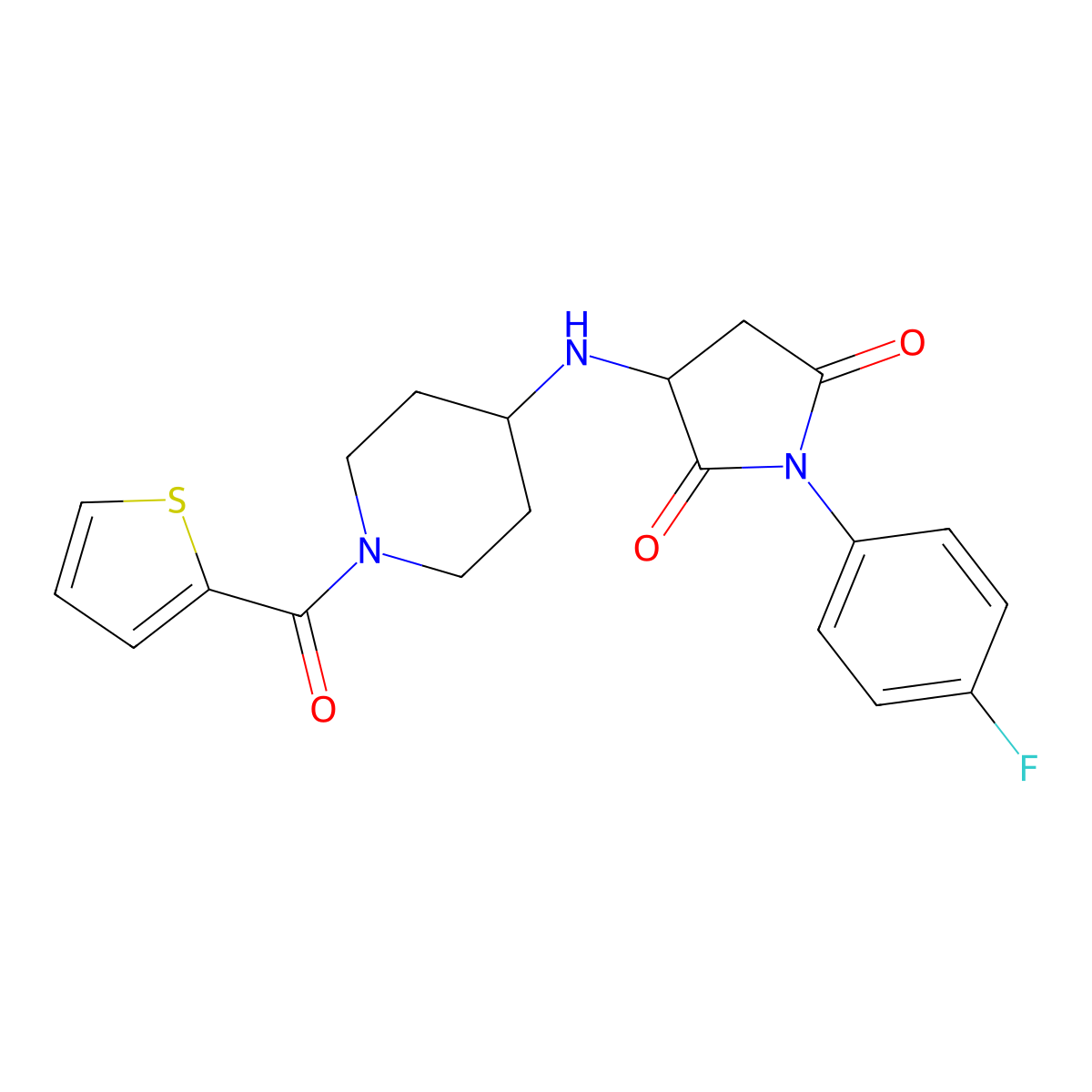 1-(4-Fluorophenyl)-3-[[1-(thiophene-2-carbonyl)piperidin-4-yl]amino]pyrrolidine-2,5-dione molecular structure, CAS 1009005-35-9
