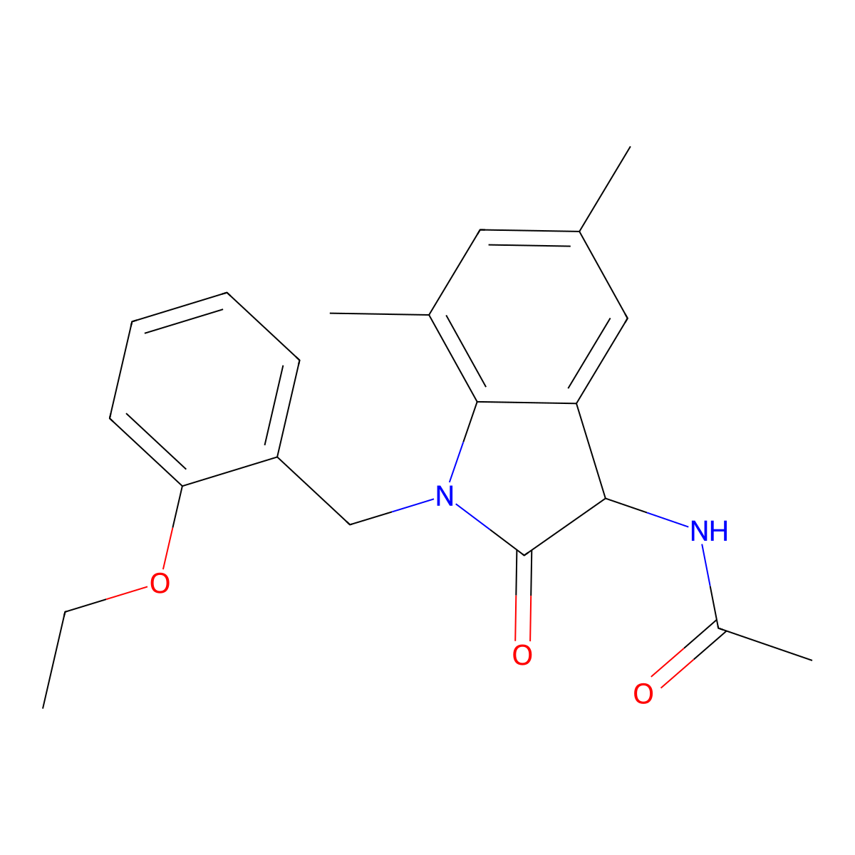 N-(1-(2-ethoxybenzyl)-5,7-dimethyl-2-oxoindolin-3-yl)acetamide molecular structure, CAS 1009038-51-0