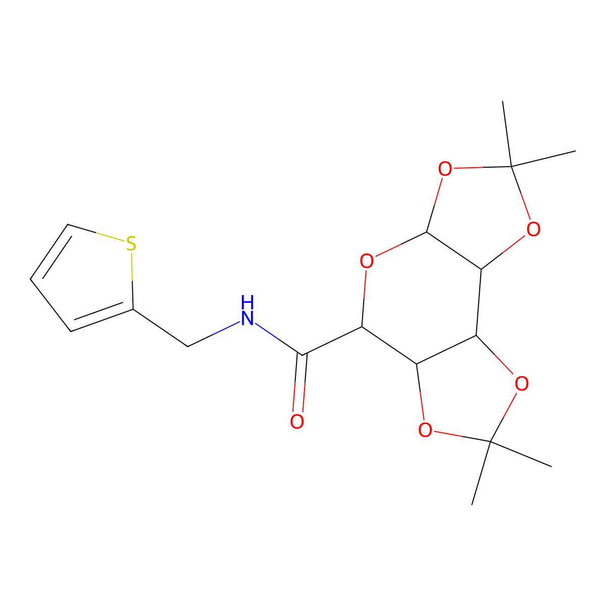 2,2,7,7-tetramethyl-N-(thiophen-2-ylmethyl)tetrahydro-3aH-bis([1,3]dioxolo)[4,5-b:4',5'-d]pyran-5-carboxamide molecular structure, CAS 1009039-13-7