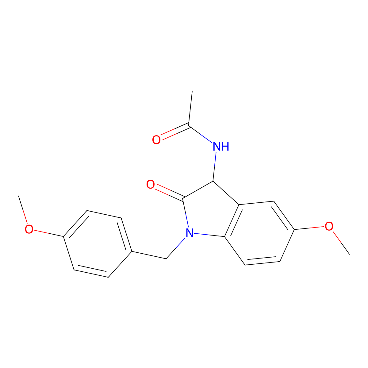 N-[5-methoxy-1-(4-methoxybenzyl)-2-oxo-2,3-dihydro-1H-indol-3-yl]acetamide molecular structure, CAS 1009046-79-0