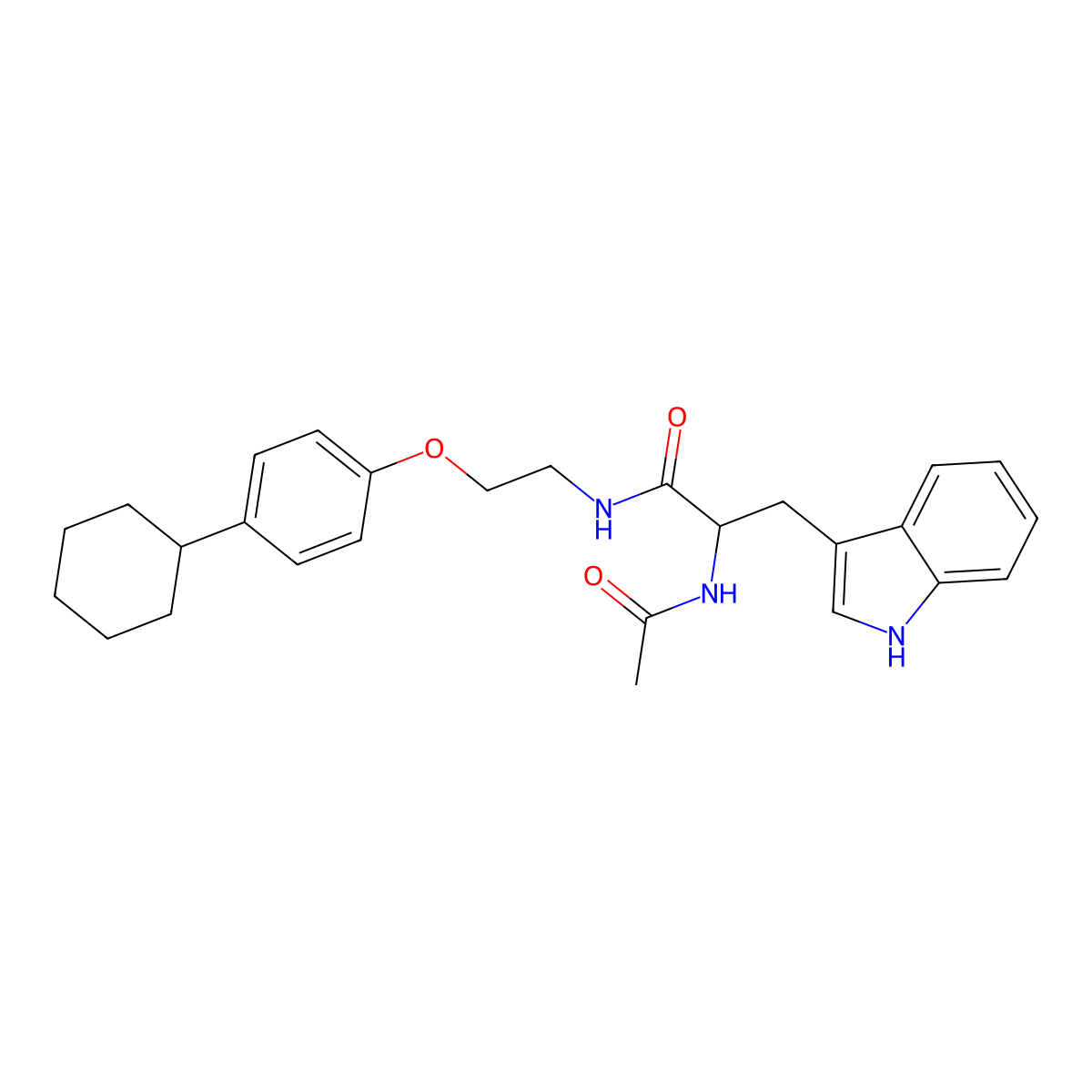 2-acetamido-N-[2-(4-cyclohexylphenoxy)ethyl]-3-(1H-indol-3-yl)propanamide molecular structure, CAS 1009053-19-3