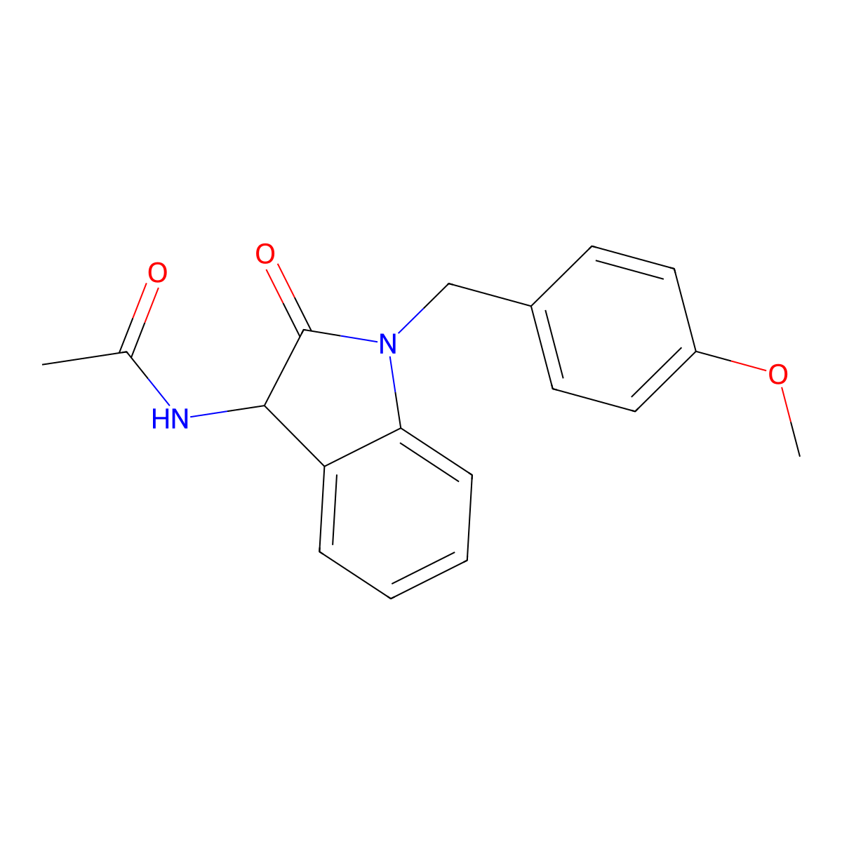 N-{1-[(4-methoxyphenyl)methyl]-2-oxoindolin-3-yl}acetamide molecular structure, CAS 1009054-44-7
