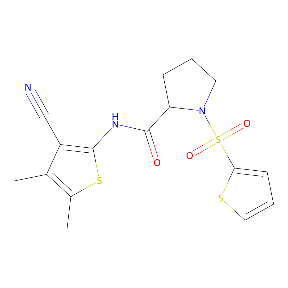 N-(3-cyano-4,5-dimethylthiophen-2-yl)-1-(thiophen-2-ylsulfonyl)pyrrolidine-2-carboxamide molecular structure, CAS 1009055-43-9