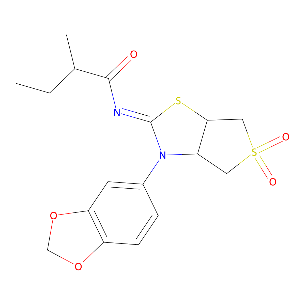 N-[(2E)-3-(1,3-benzodioxol-5-yl)-5,5-dioxidotetrahydrothieno[3,4-d][1,3]thiazol-2(3H)-ylidene]-2-methylbutanamide molecular structure, CAS 1009056-12-5