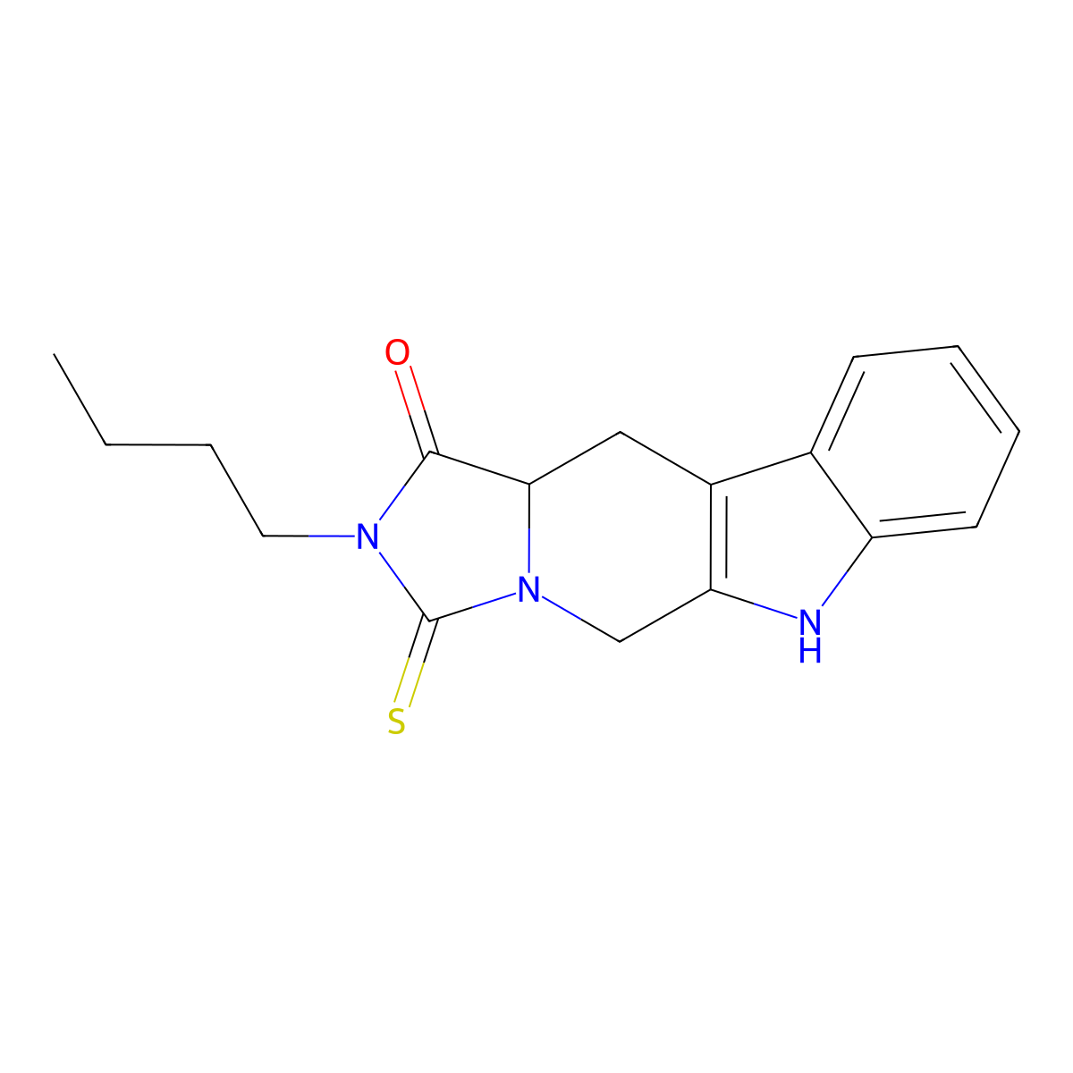 2-butyl-3-thioxo-2,3,5,6,11,11a-hexahydro-1H-imidazo[1',5':1,6]pyrido[3,4-b]indol-1-one molecular structure, CAS 1009056-89-6