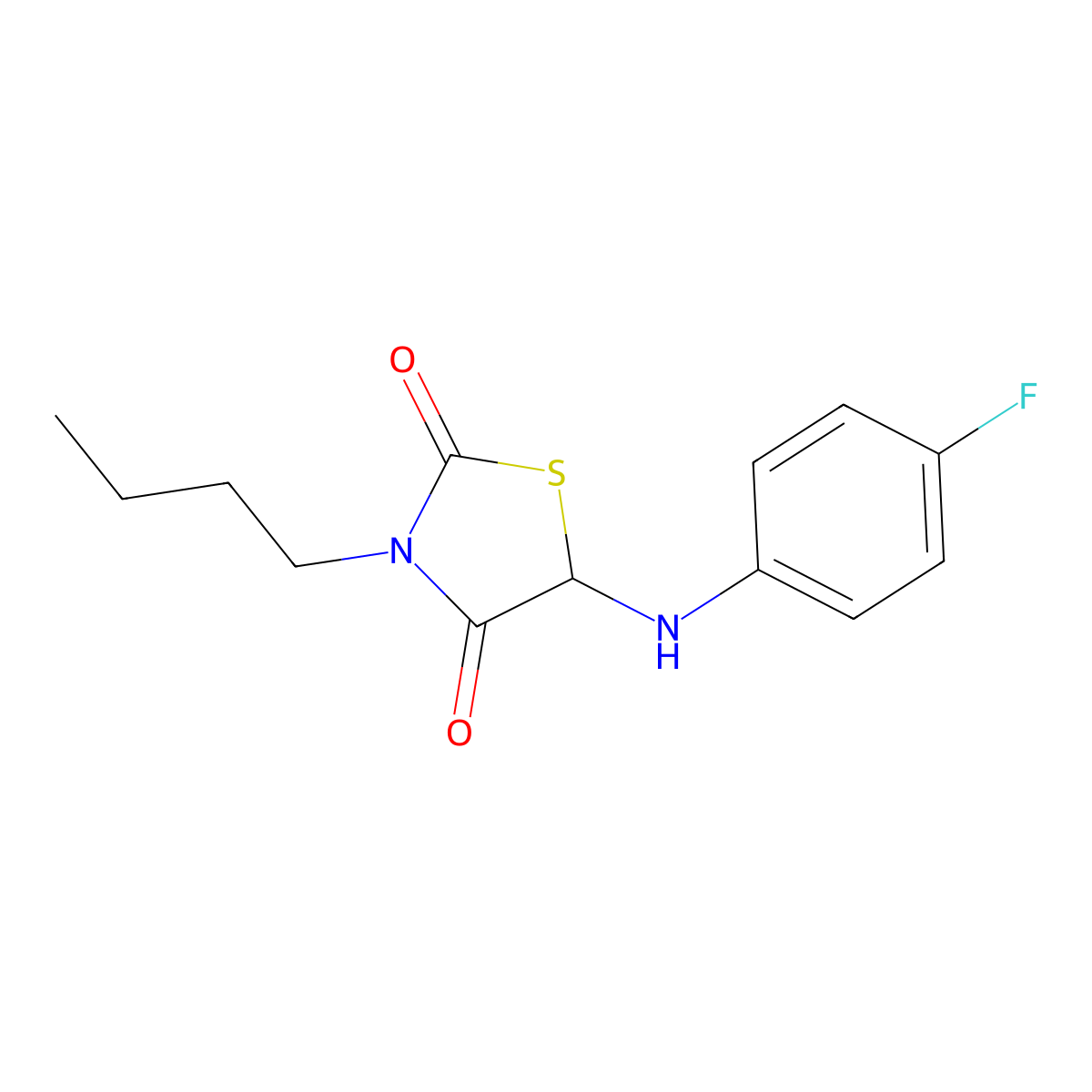 3-Butyl-5-((4-fluorophenyl)amino)thiazolidine-2,4-dione molecular structure, CAS 1009063-61-9