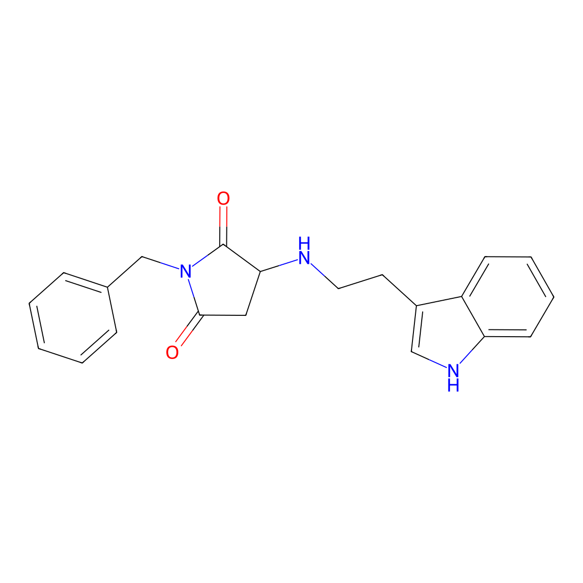 1-benzyl-3-{[2-(1H-indol-3-yl)ethyl]amino}pyrrolidine-2,5-dione molecular structure, CAS 1009156-75-5