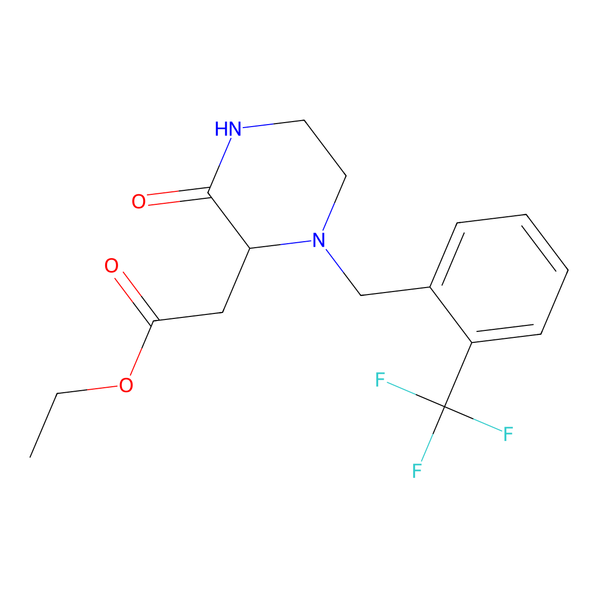 Ethyl {3-oxo-1-[2-(trifluoromethyl)benzyl]piperazin-2-yl}acetate molecular structure, CAS 1009162-95-1