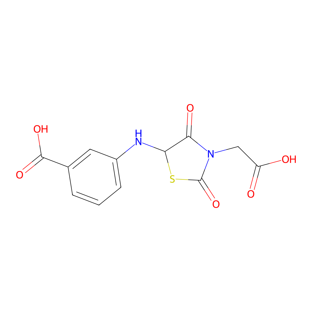 3-((3-(Carboxymethyl)-2,4-dioxothiazolidin-5-yl)amino)benzoic acid molecular structure, CAS 1009163-24-9