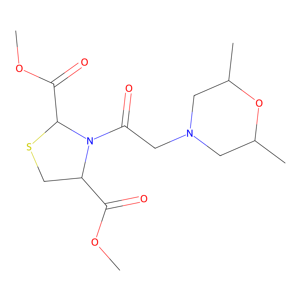 Dimethyl 3-[2-(2,6-dimethylmorpholino)acetyl]-1,3-thiazolane-2,4-dicarboxylate molecular structure, CAS 1009176-74-2