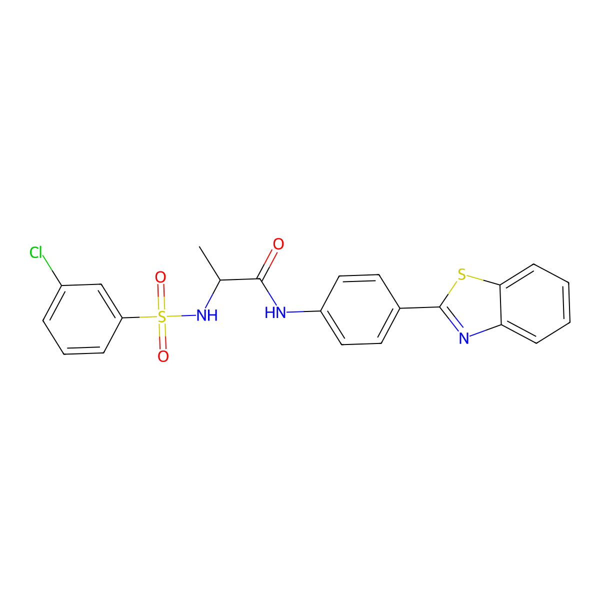 N-[4-(1,3-benzothiazol-2-yl)phenyl]-2-{[(3-chlorophenyl)sulfonyl]amino}propanamide molecular structure, CAS 1009181-85-4