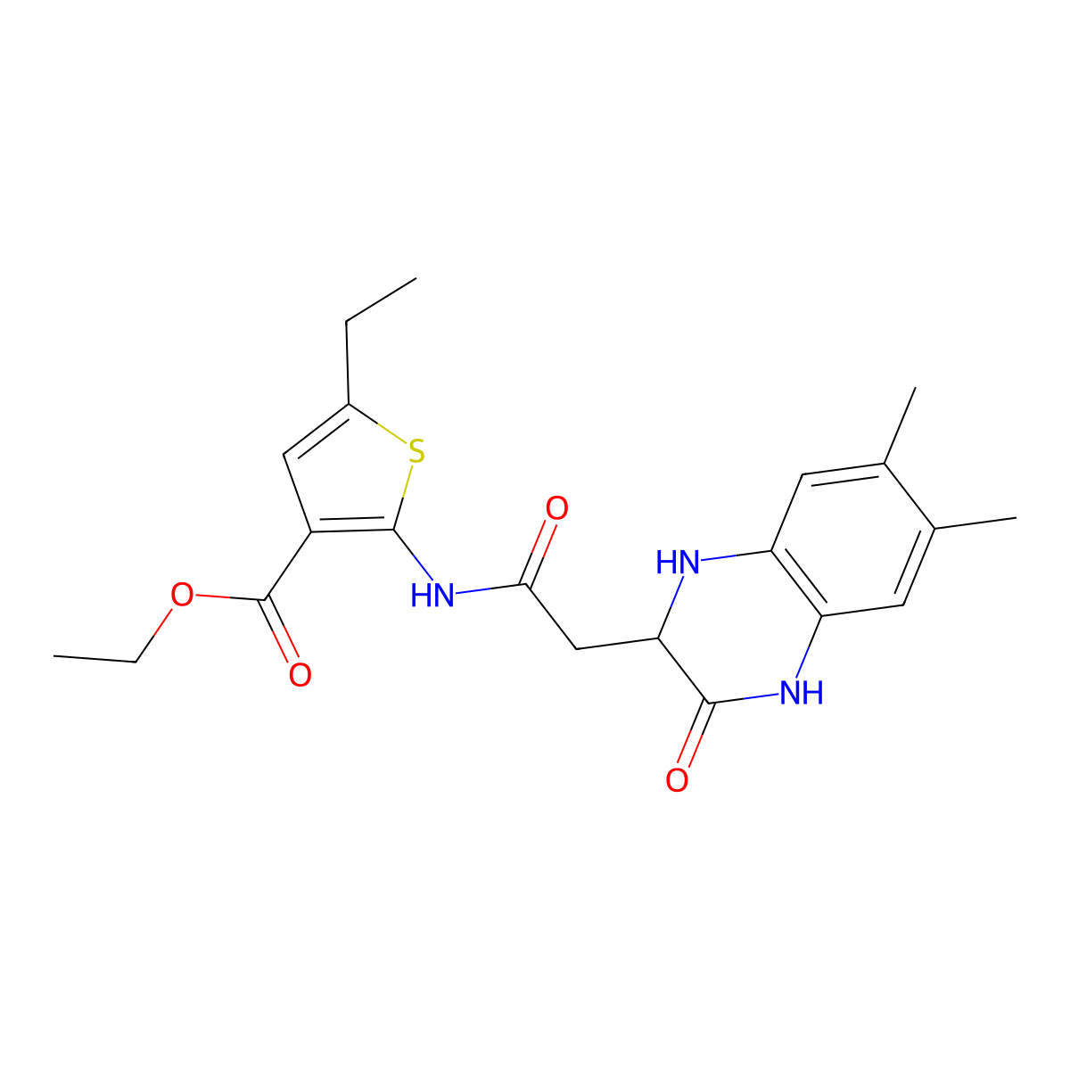 Ethyl 2-[2-(6,7-dimethyl-3-oxo-1,2,3,4-tetrahydroquinoxalin-2-yl)acetamido]-5-ethylthiophene-3-carboxylate molecular structure, CAS 1009182-93-7