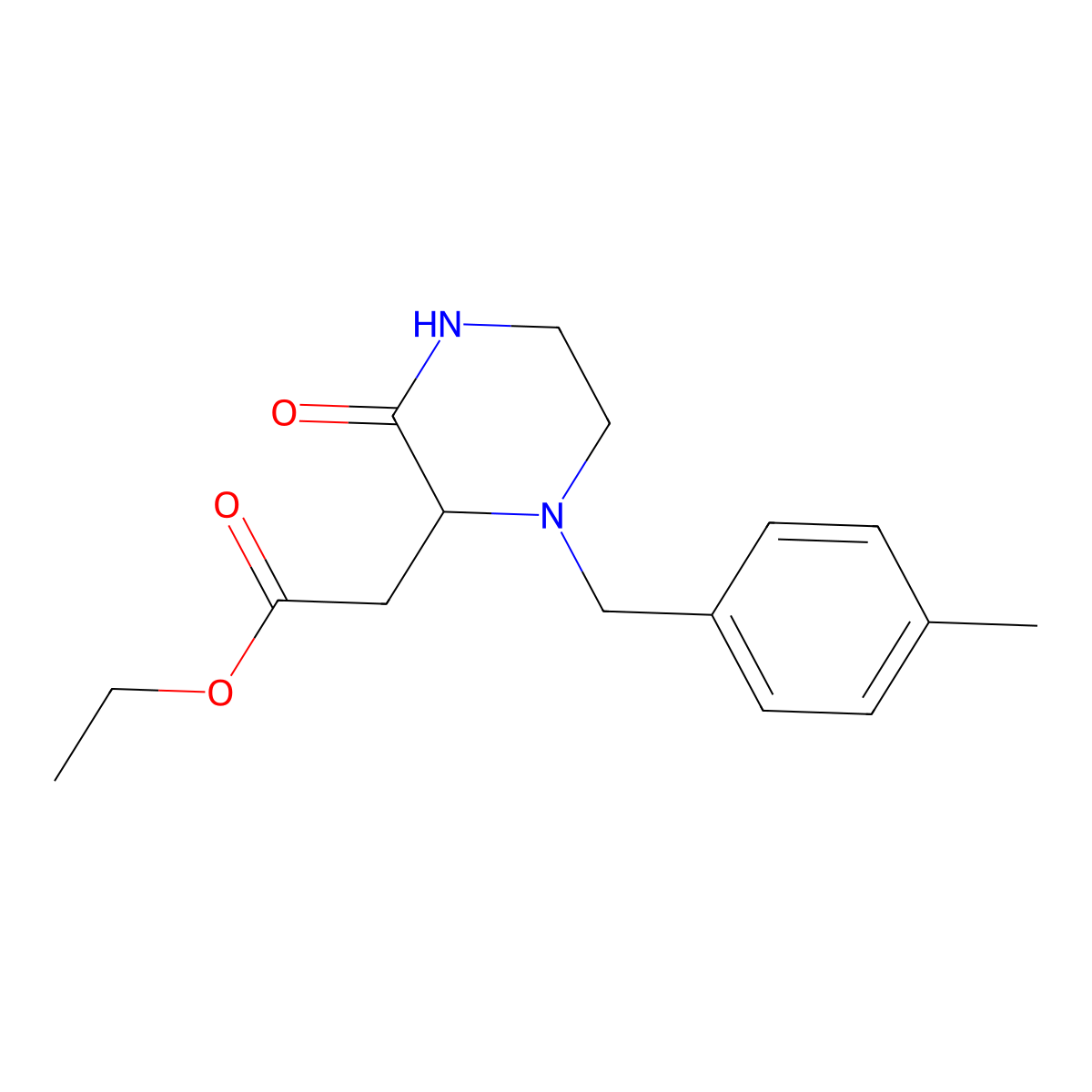 Ethyl [1-(4-methylbenzyl)-3-oxopiperazin-2-yl]acetate molecular structure, CAS 1009189-87-0