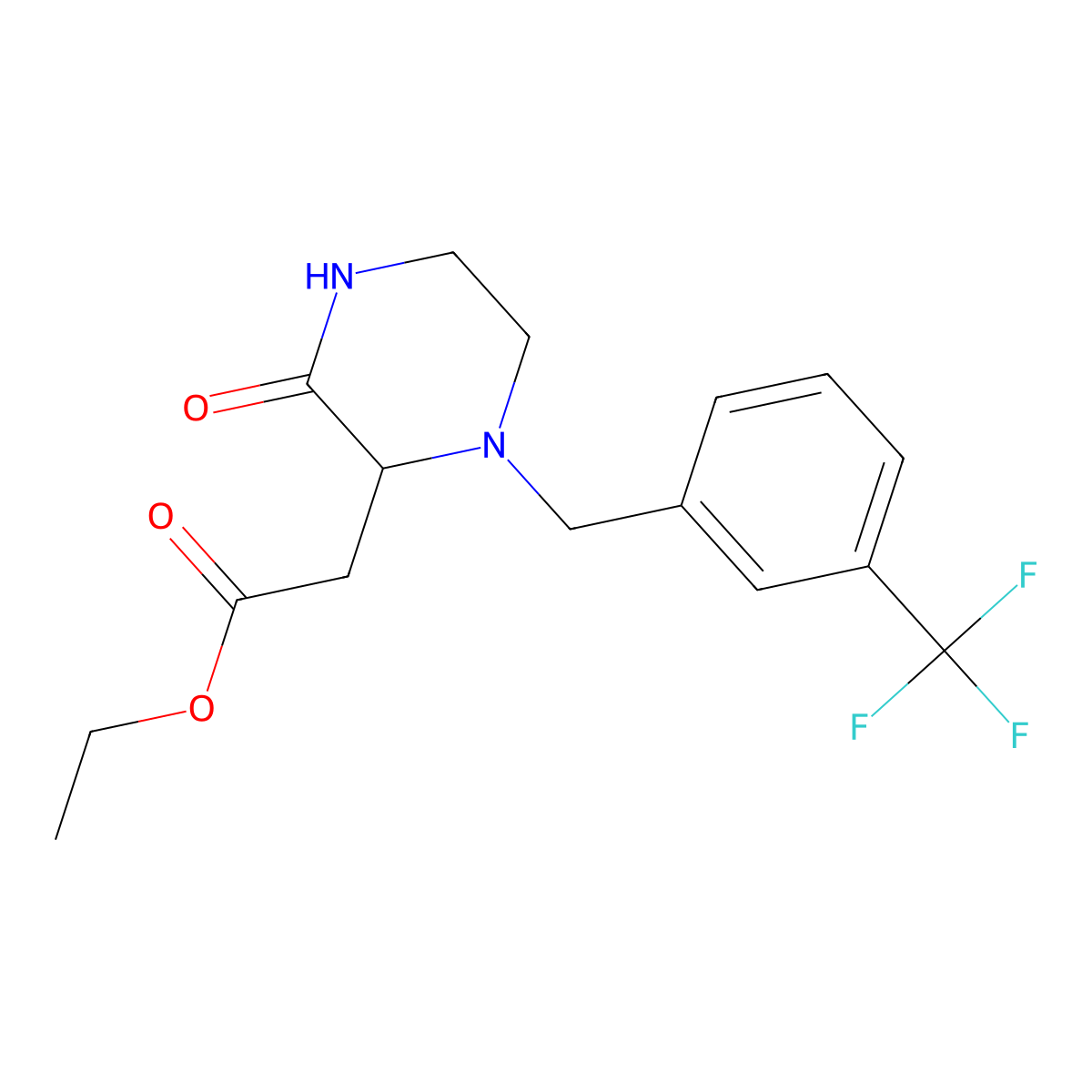 Ethyl 2-[3-oxo-1-[[3-(trifluoromethyl)phenyl]methyl]piperazin-2-yl]acetate molecular structure, CAS 1009190-12-8