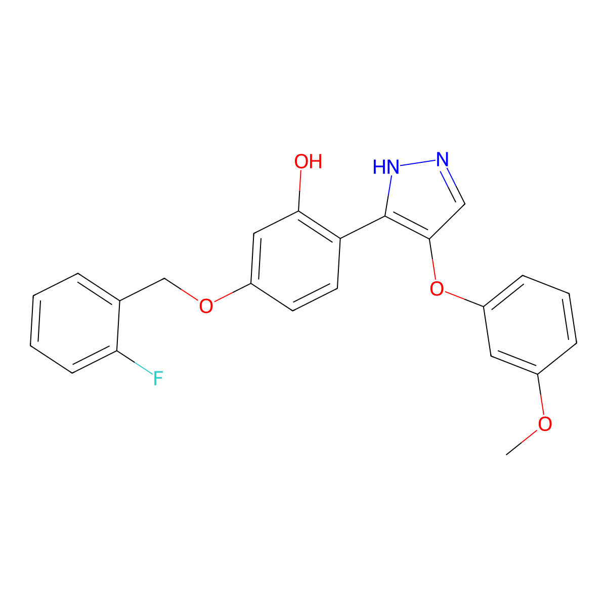 5-((2-Fluorobenzyl)oxy)-2-(4-(3-methoxyphenoxy)-1H-pyrazol-3-yl)phenol molecular structure, CAS 1009191-62-1