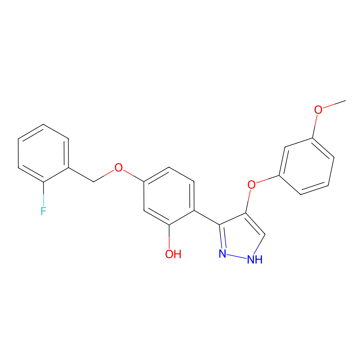 5-((2-Fluorobenzyl)oxy)-2-(4-(3-methoxyphenoxy)-1H-pyrazol-3-yl)phenol molecular structure, CAS 1009191-62-1
