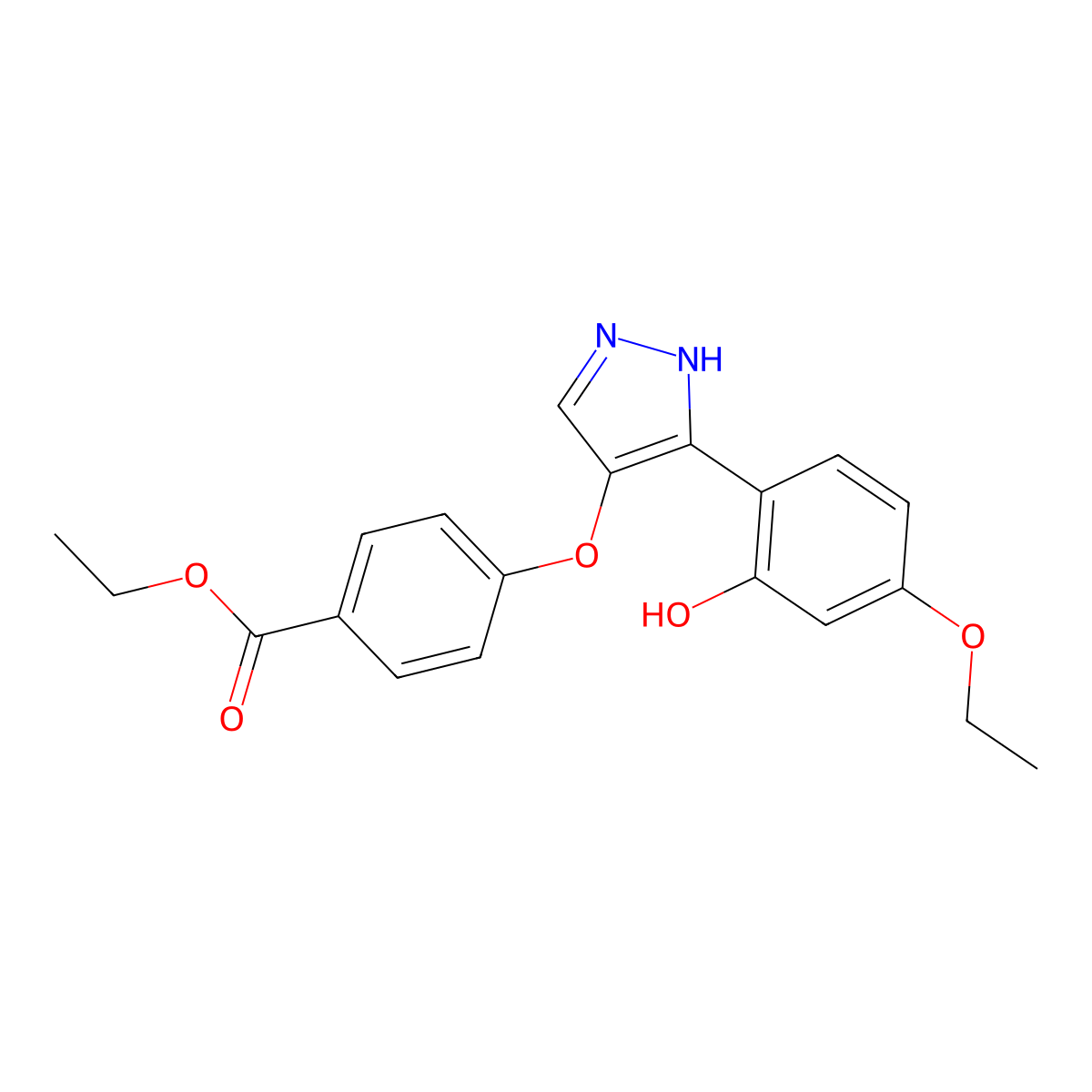 ethyl 4-{[3-(4-ethoxy-2-hydroxyphenyl)-1H-pyrazol-4-yl]oxy}benzoate molecular structure, CAS 1009192-14-6