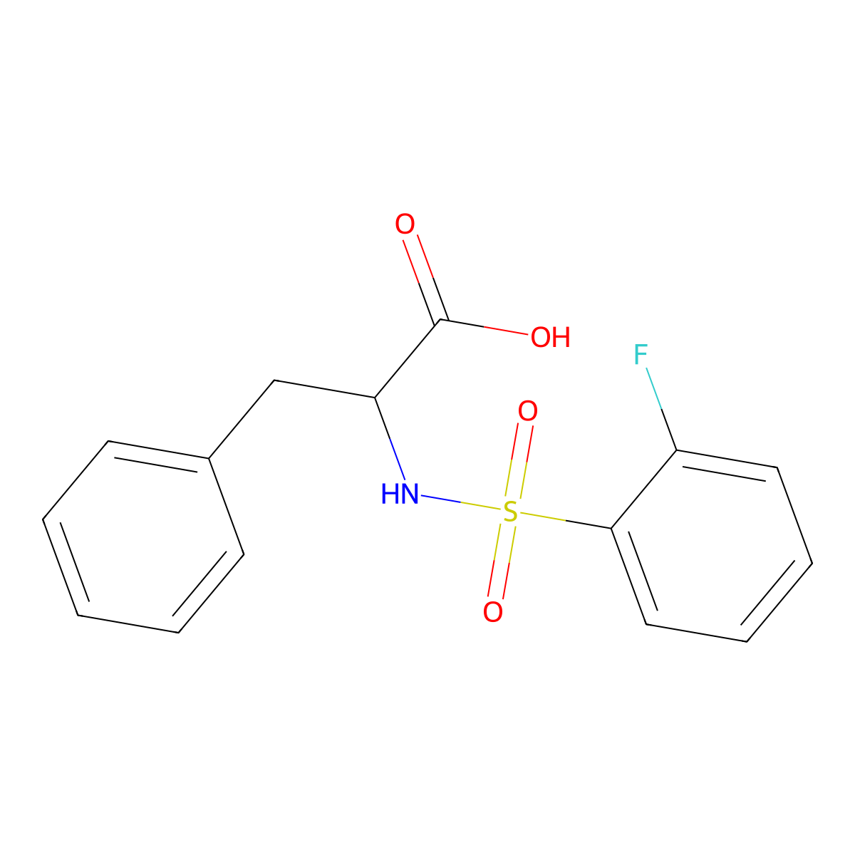 2-(2-Fluorobenzenesulfonamido)-3-phenylpropanoic acid molecular structure, CAS 1009227-82-0