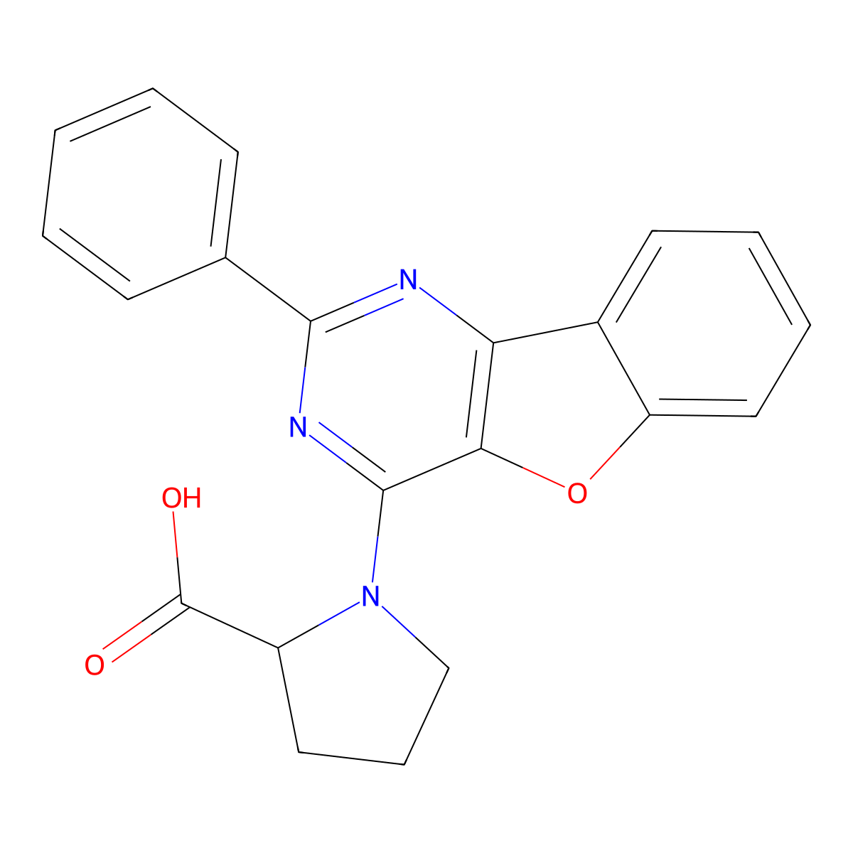 1-(2-Phenylbenzofuro[3,2-d]pyrimidin-4-yl)pyrrolidine-2-carboxylic acid molecular structure, CAS 1009227-86-4