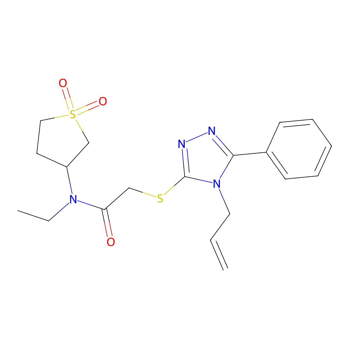 N-(1,1-dioxothiolan-3-yl)-N-ethyl-2-[(5-phenyl-4-prop-2-enyl-1,2,4-triazol-3-yl)sulfanyl]acetamide molecular structure, CAS 1009229-80-4