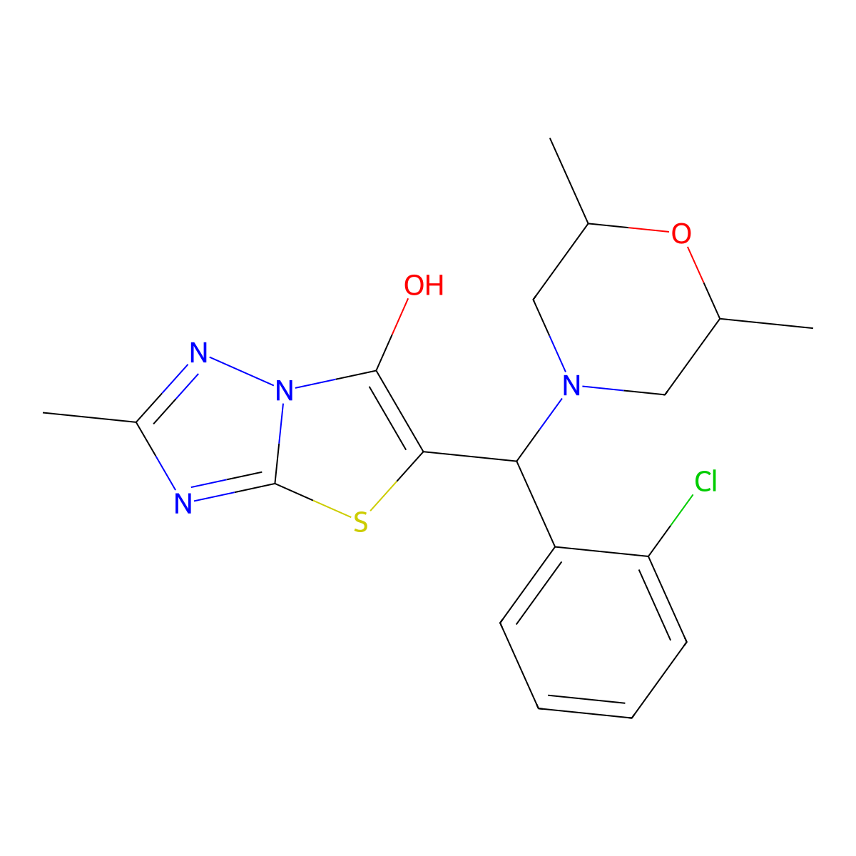 5-((2-Chlorophenyl)(2,6-dimethylmorpholino)methyl)-2-methylthiazolo[3,2-b][1,2,4]triazol-6-ol molecular structure, CAS 1009230-55-0