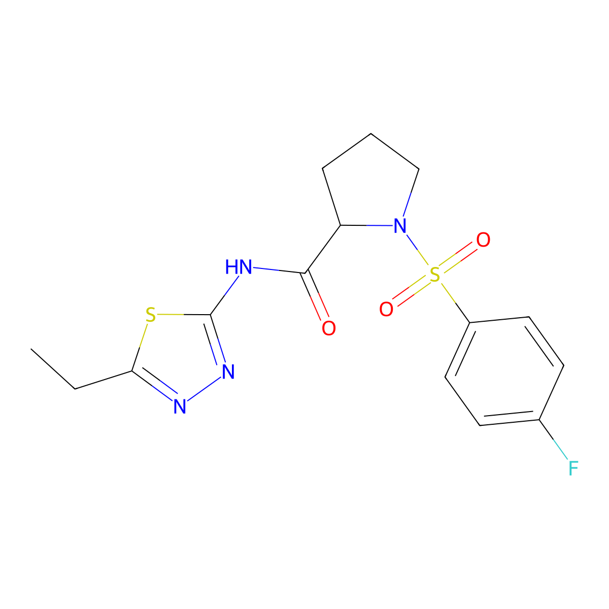 N-(5-ethyl-1,3,4-thiadiazol-2-yl)-1-(4-fluorophenyl)sulfonylpyrrolidine-2-carboxamide molecular structure, CAS 1009231-98-4