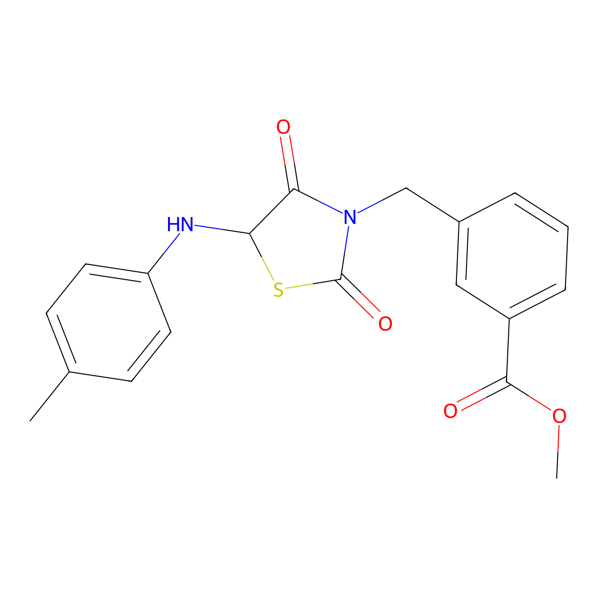 Methyl 3-({5-[(4-methylphenyl)amino]-2,4-dioxo-1,3-thiazolidin-3-yl}methyl)benzoate molecular structure, CAS 1009232-28-3