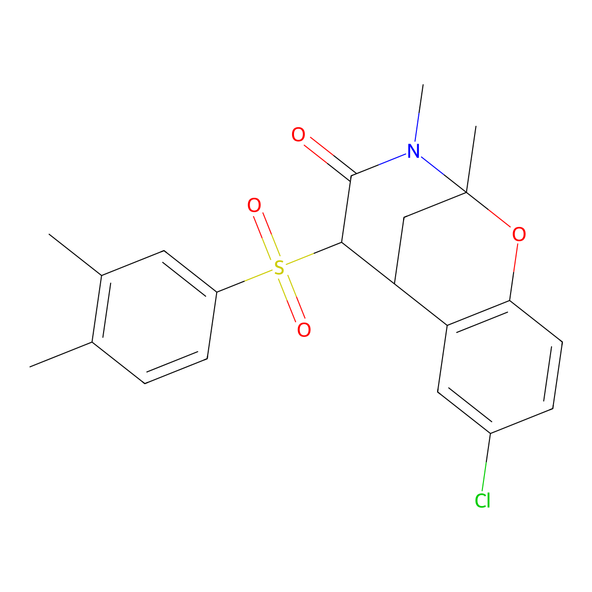 8-chloro-5-((3,4-dimethylphenyl)sulfonyl)-2,3-dimethyl-5,6-dihydro-2H-2,6-methanobenzo[g][1,3]oxazocin-4(3H)-one molecular structure, CAS 1009234-30-3