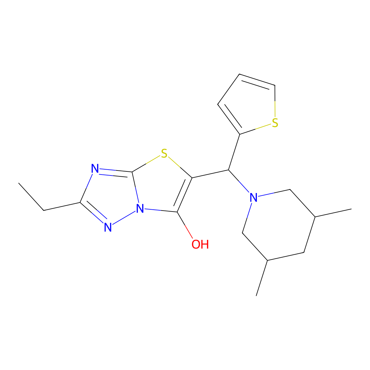 5-((3,5-Dimethylpiperidin-1-yl)(thiophen-2-yl)methyl)-2-ethylthiazolo[3,2-b][1,2,4]triazol-6-ol molecular structure, CAS 1009234-95-0