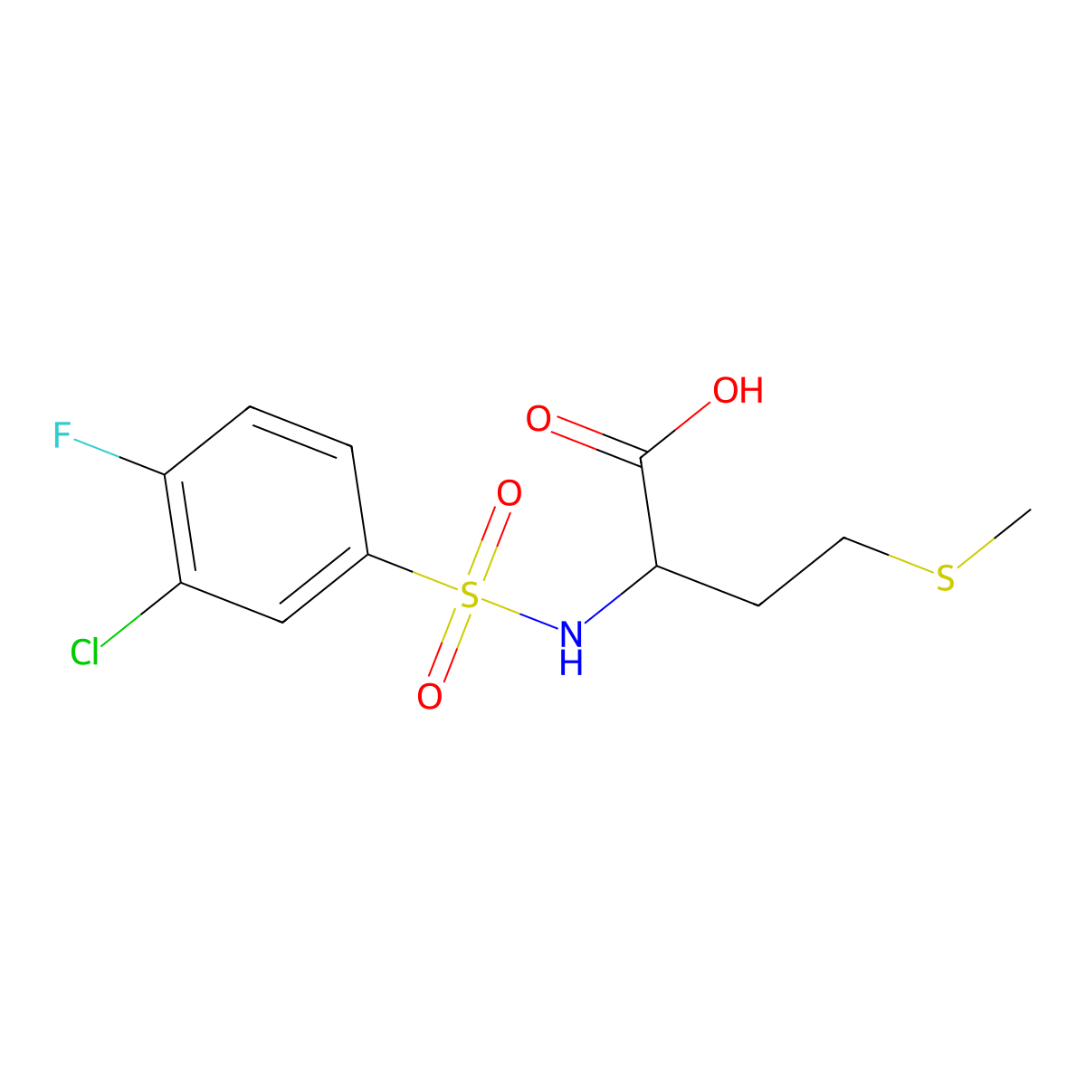 2-(3-Chloro-4-fluorobenzenesulfonamido)-4-(methylsulfanyl)butanoic acid molecular structure, CAS 1009235-46-4