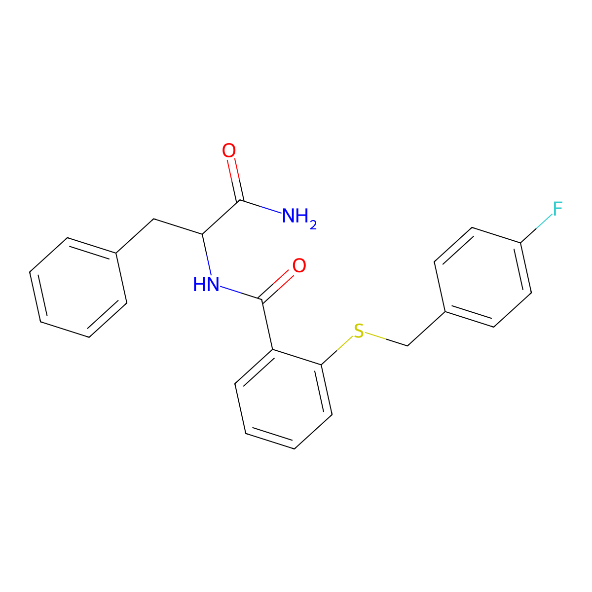 N-(1-amino-1-oxo-3-phenylpropan-2-yl)-2-[(4-fluorophenyl)methylsulfanyl]benzamide molecular structure, CAS 1009236-33-2
