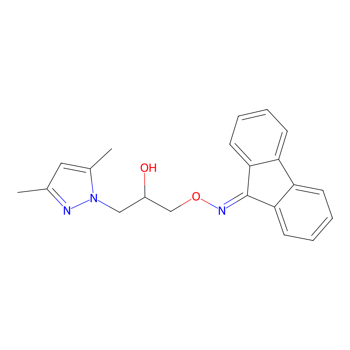 9H-fluoren-9-one O-(3-(3,5-dimethyl-1H-pyrazol-1-yl)-2-hydroxypropyl) oxime molecular structure, CAS 1009237-37-9