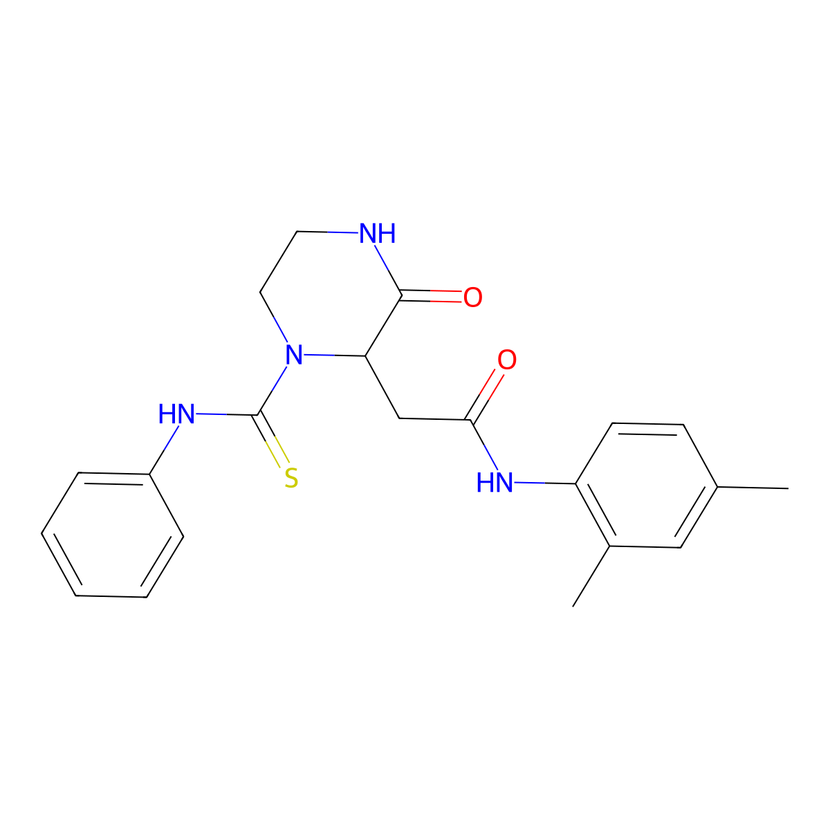 N-(2,4-dimethylphenyl)-2-[3-oxo-1-(phenylcarbamothioyl)piperazin-2-yl]acetamide molecular structure, CAS 1009237-53-9