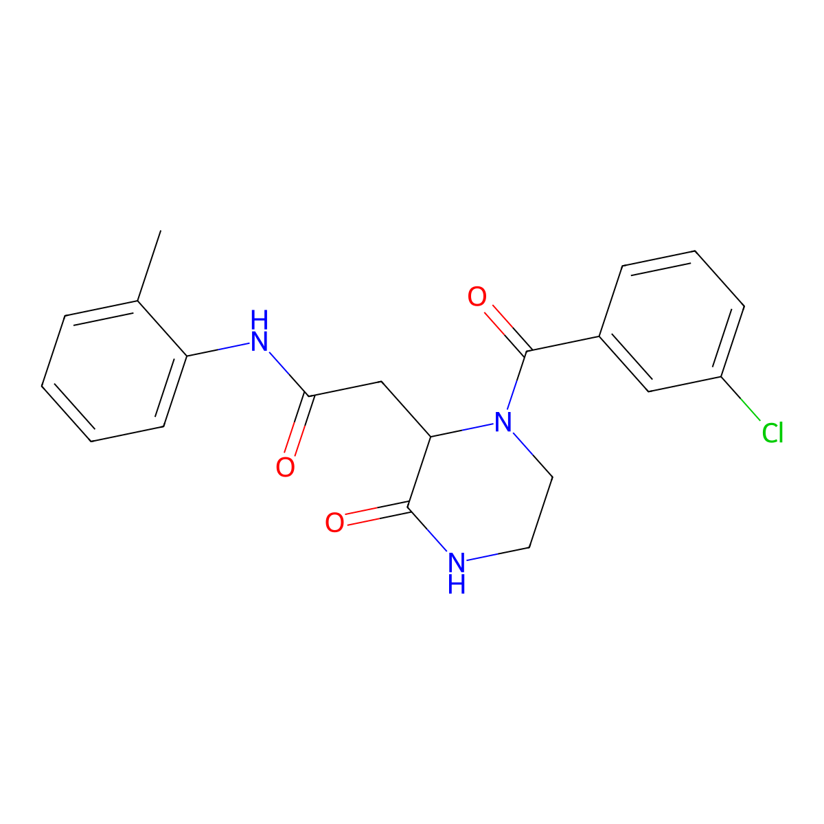 2-[1-(3-chlorobenzoyl)-3-oxopiperazin-2-yl]-N-(2-methylphenyl)acetamide molecular structure, CAS 1009240-65-6