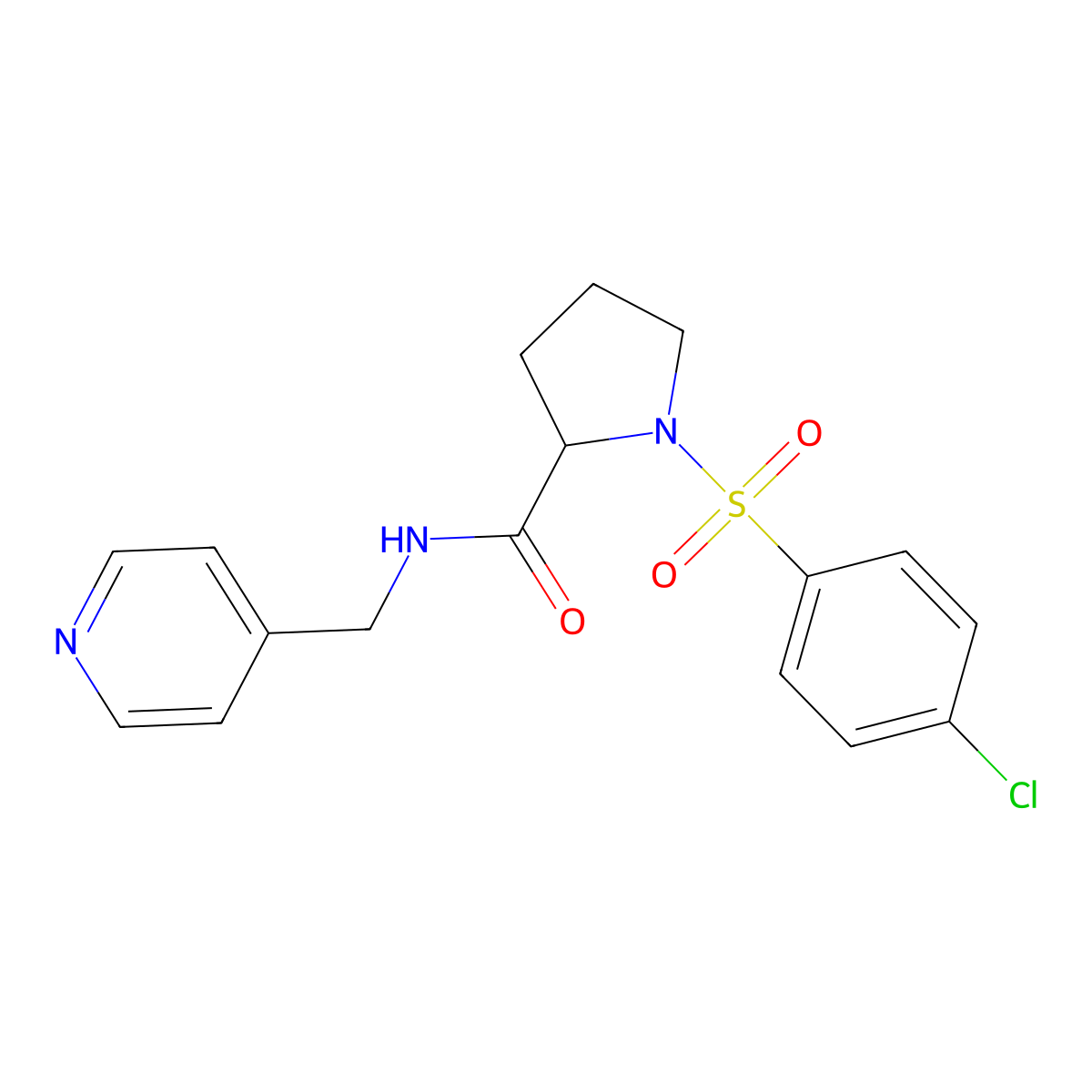 1-(4-chlorophenyl)sulfonyl-N-(pyridin-4-ylmethyl)pyrrolidine-2-carboxamide molecular structure, CAS 1009241-76-2