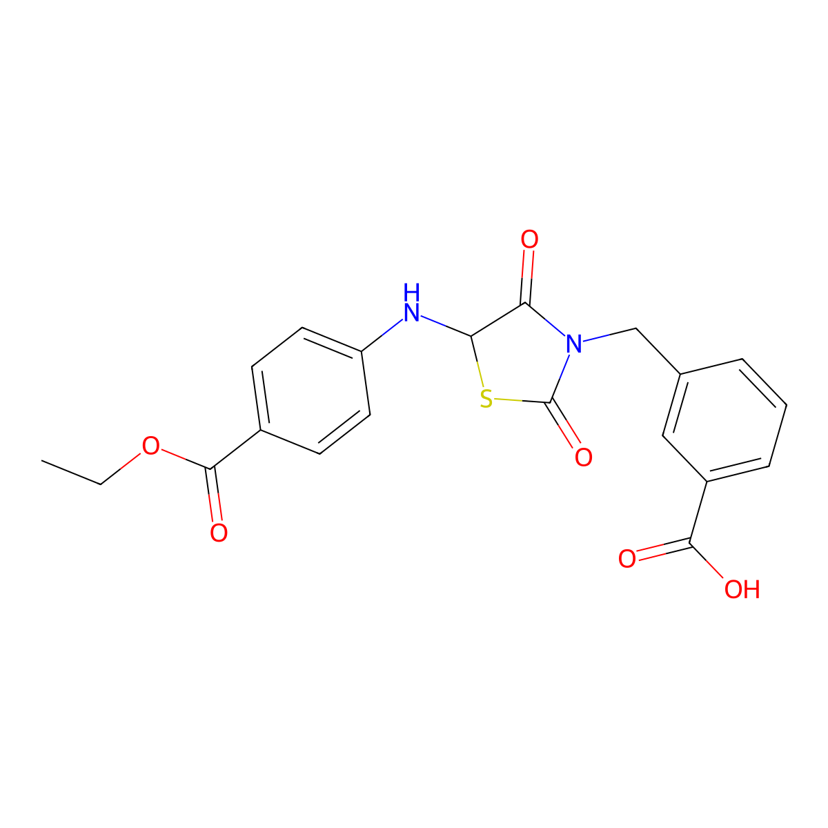 3-[(5-{[4-(Ethoxycarbonyl)phenyl]amino}-2,4-dioxo-1,3-thiazolidin-3-yl)methyl]benzoic acid molecular structure, CAS 1009241-80-8