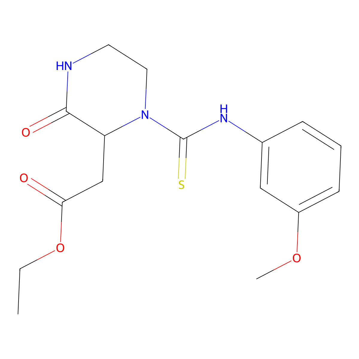 2-Pyrazineacetic acid, hexahydro-1-[[(3-methoxyphenyl)amino]carbonothioyl]-3-oxo-, ethyl ester molecular structure, CAS 1009243-94-0